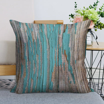 Shabby Rustic Weathered Wood Turquoise Linen Throw Pillow Cover