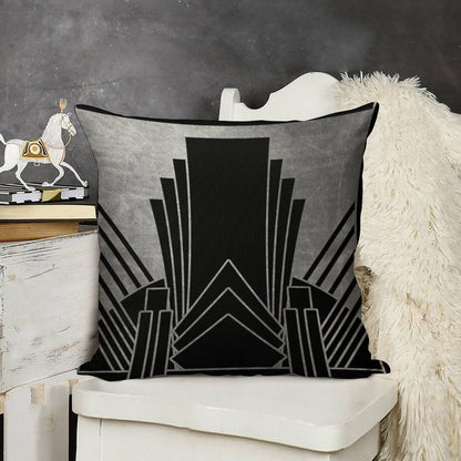 Silver Art Deco Design Linen Throw Pillow Cover