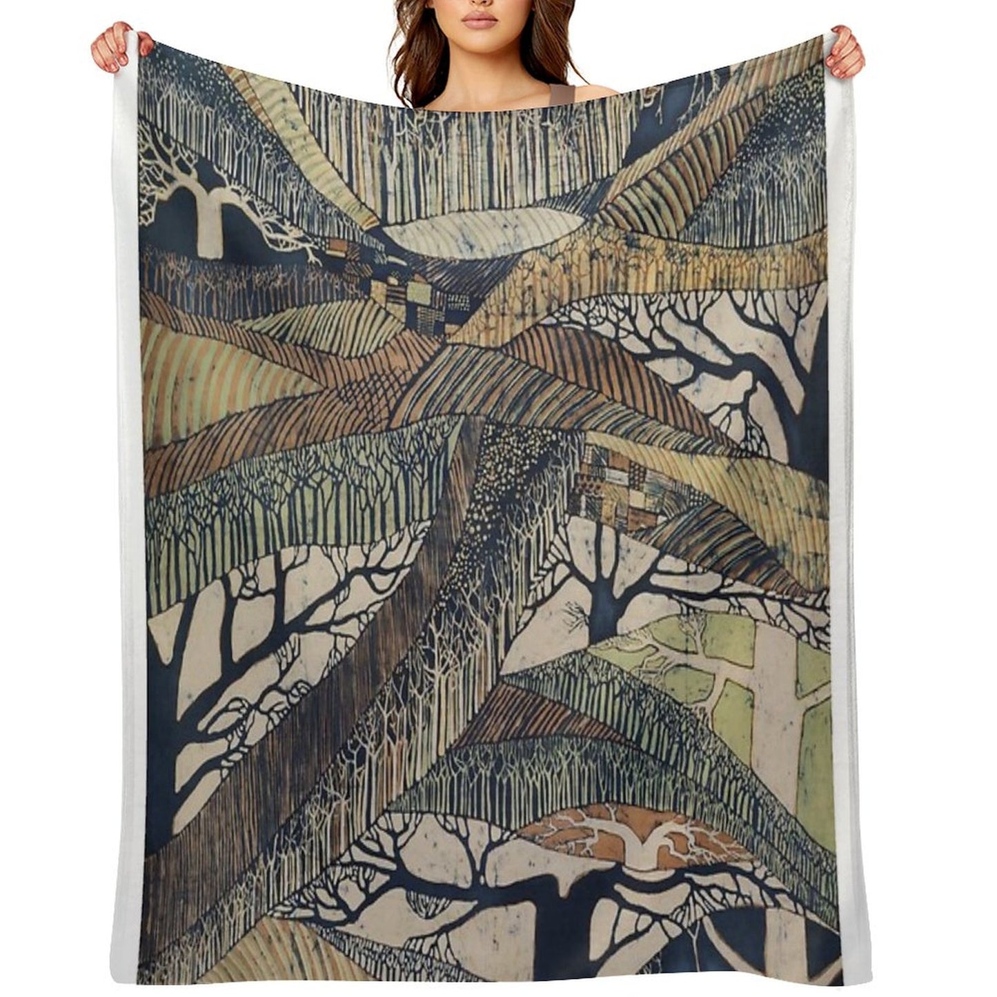 Marching Trees 1970's Batik Throw Blanket