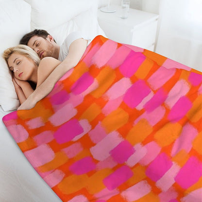 Abstract, Pink And Orange, Paint Brush Effect Throw Blanket