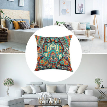 Hamsa Hand Linen Throw Pillow Cover