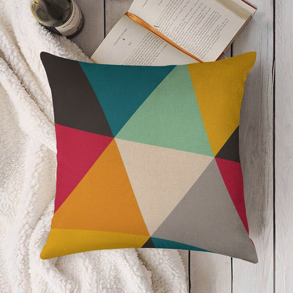Colourful Geometric Triangles Linen Throw Pillow Cover