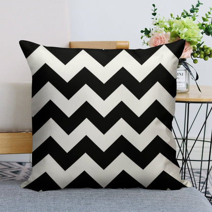 Black And White Chevron Stripes Linen Throw Pillow Cover