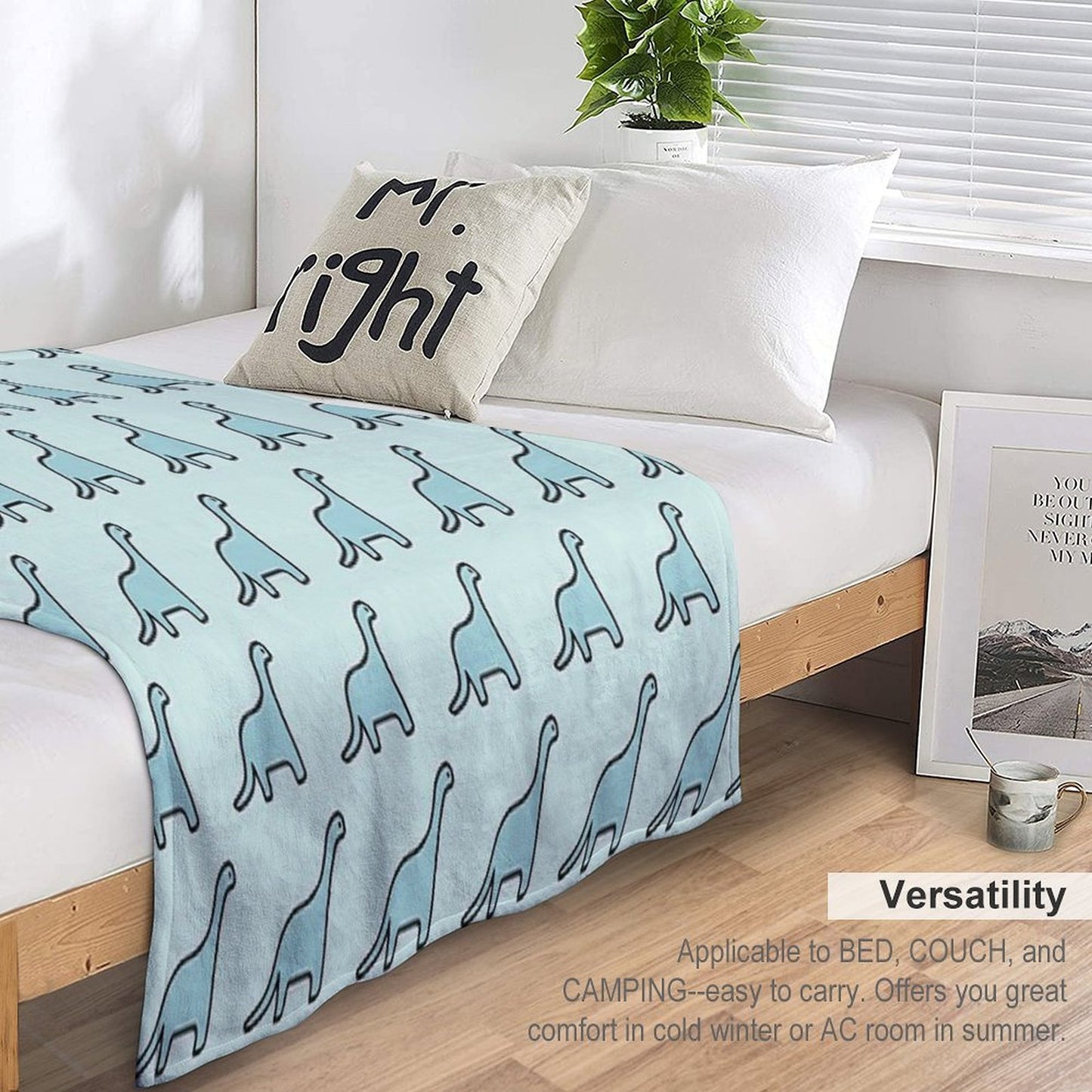 Brontosaurus Apatosaurus Brachiosaurus Blue Dinosaur Throw Blanket