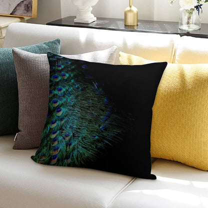 Peacock Feathers on A Black Background Soft Reinforced Edging Throw Pillow