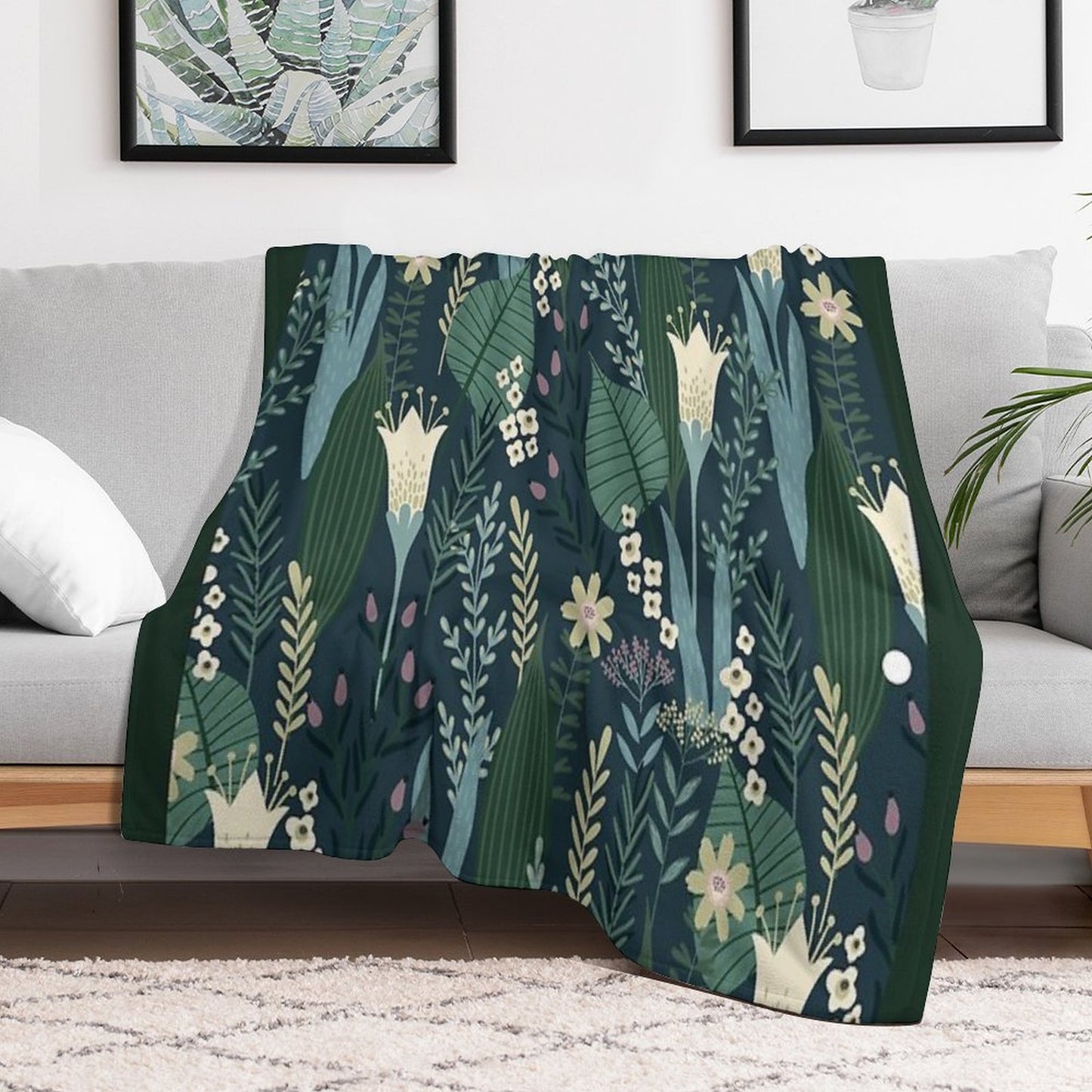 Wonderful Mid-Century Style Evening Lily And Wildflower Pattern Throw Blanket
