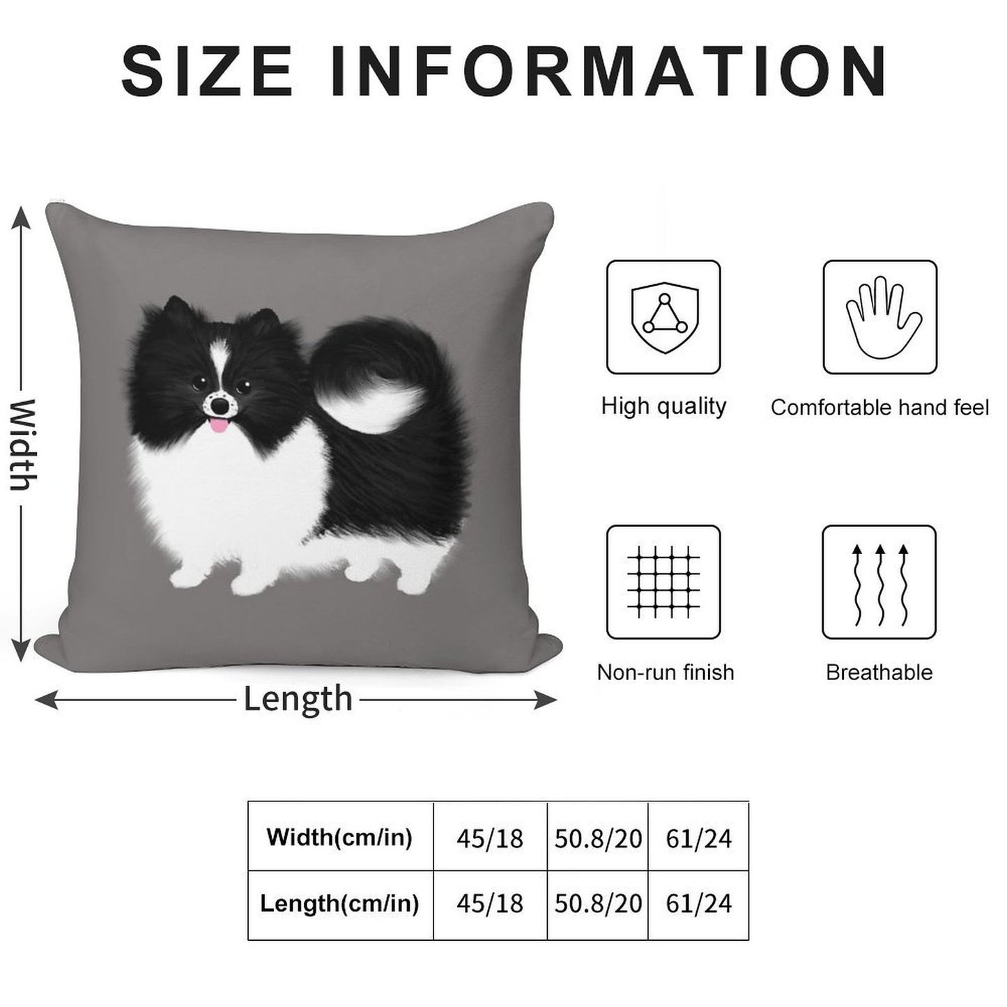 Black And White Parti Pomeranian  Cute Black And White Fluffy Dog Soft Luxury Feel Throw Pillow