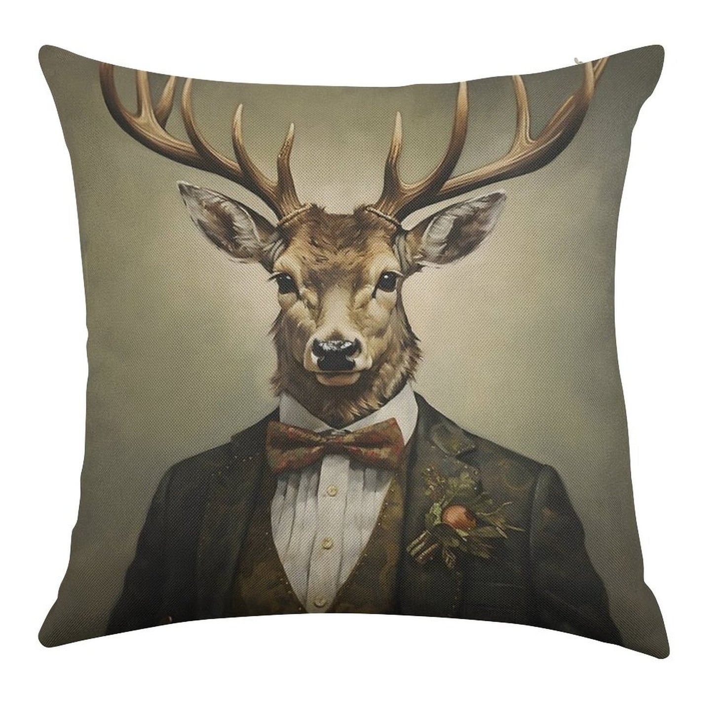 Dapper Deer Portrait Art Linen Throw Pillow Cover