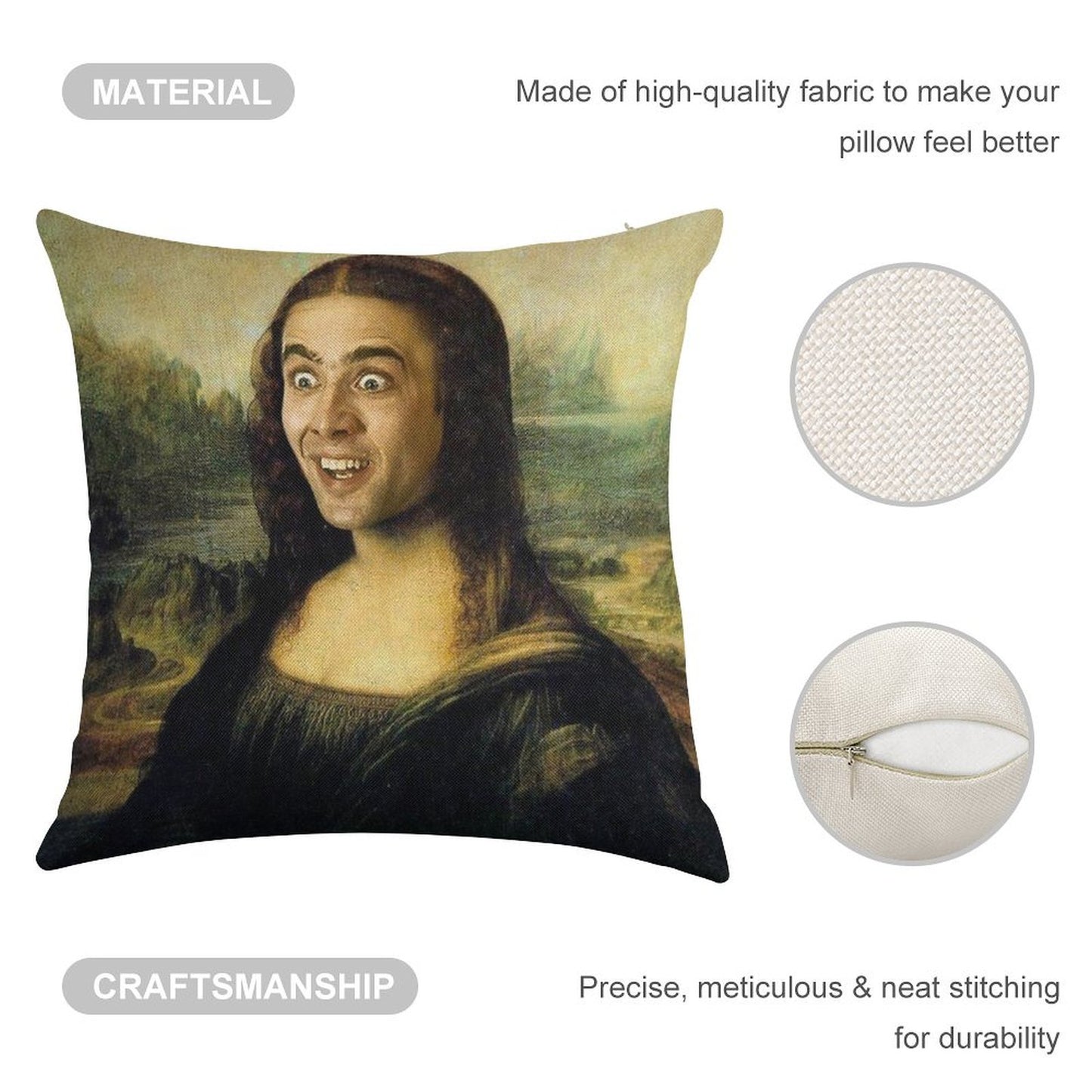 Nicolas Cage As The Mona Lisa Linen Throw Pillow Cover