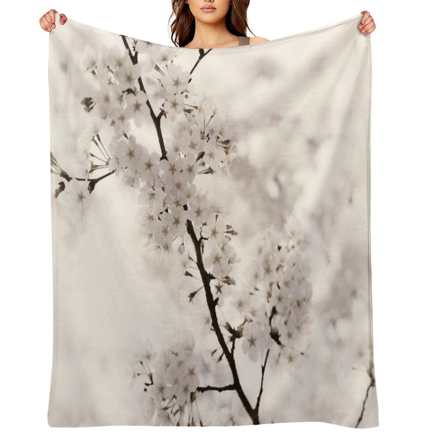 Cherry Blossom Artistic Closeup Sepia Toned Art Photo Print Throw Blanket