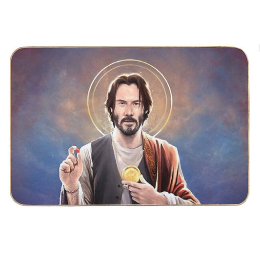Keanu Reeves, Saint Keanu of Reeves, Keanu Reeves Original Religious Painting Bath Mat