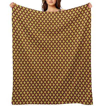 Golden Diamond Medallions Red Flowers Throw Blanket