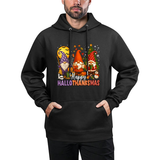 Happy HalloThanksMas Gnomes Halloween Thanksgiving Christmas Casual Wear Hoodie