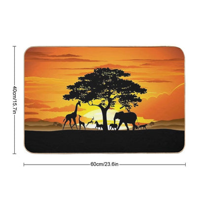 Wild Animals on African Savanna Sunset Bath Mat