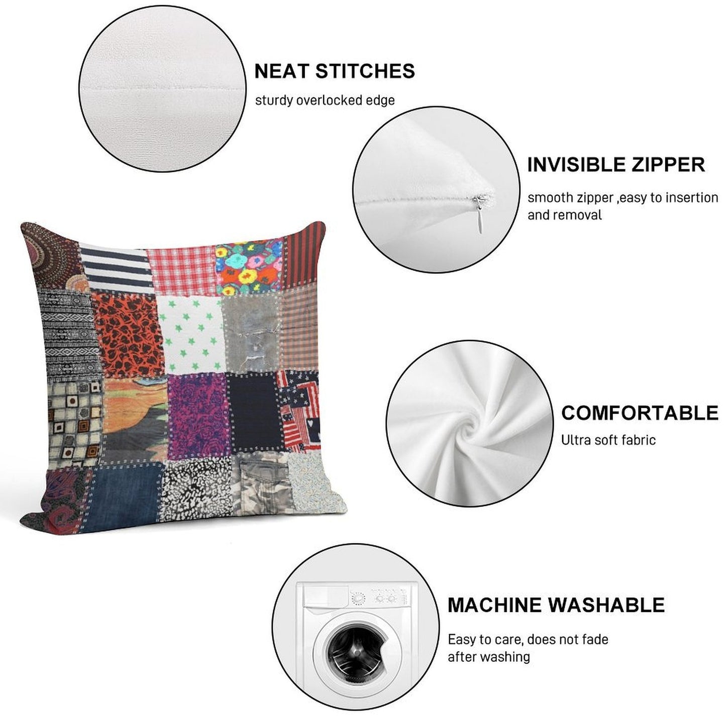 Patchwork Fabrics Soft Washable Throw Pillow