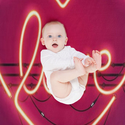 Love Heart Neon Sign Throw Blanket