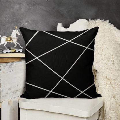Geometric Abstract - Black And White. Linen Throw Pillow Cover