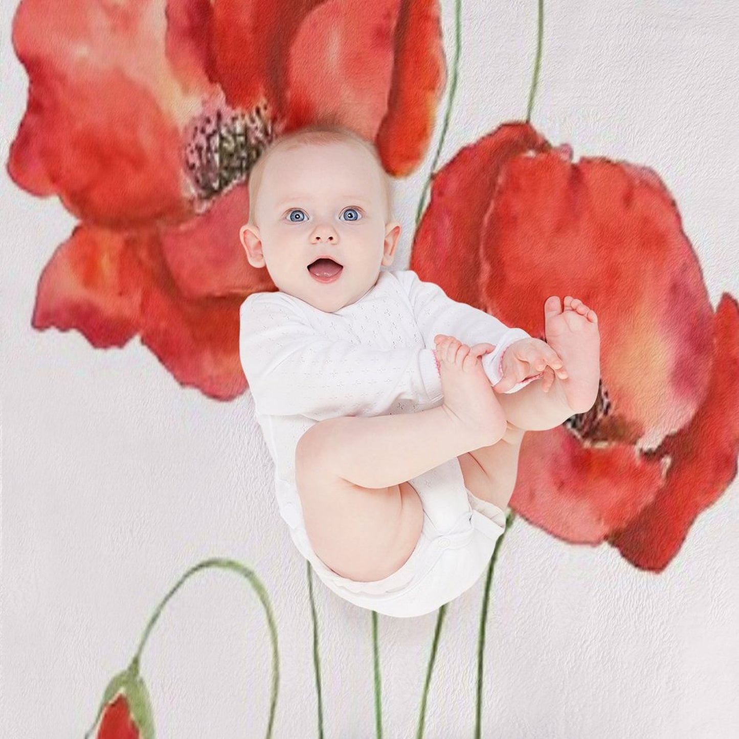 Hand Painted 2 Orange Poppies Watercolor Painting Throw Blanket