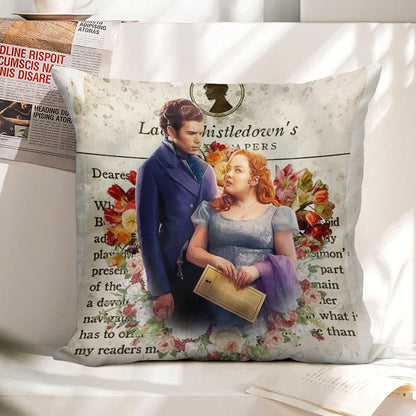 Colin Bridgerton & Penelope Featherington Lady Whistledown Society Papers Netflix Linen Throw Pillow Cover