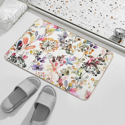 Wild Flowers And Plants Watercolor - Wild Nature Botanical Print  Fade-Resistant Bath Mat