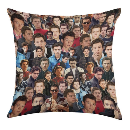 Tom Holland Collage Linen Throw Pillow Cover