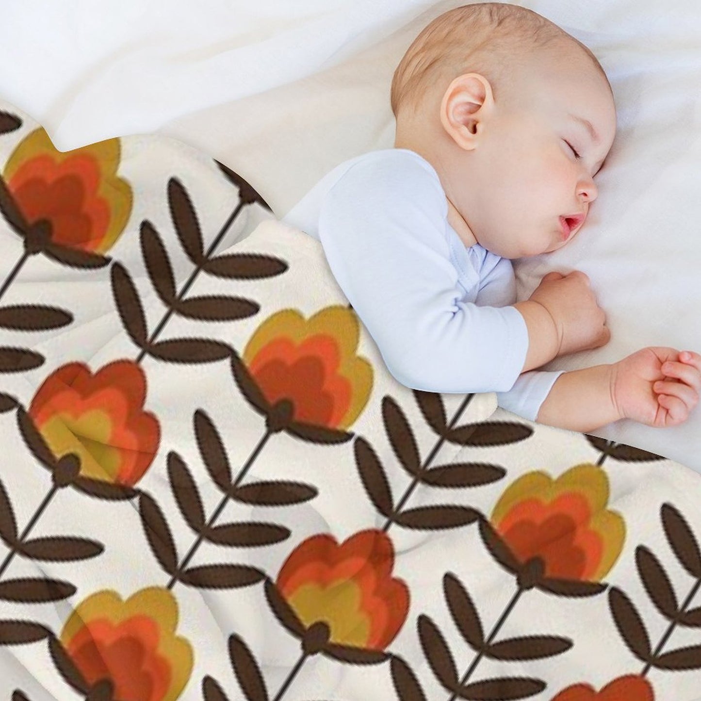 Boogie - Retro Florals Minimal Trendy 70s Style Throwback Flower Pattern Throw Blanket