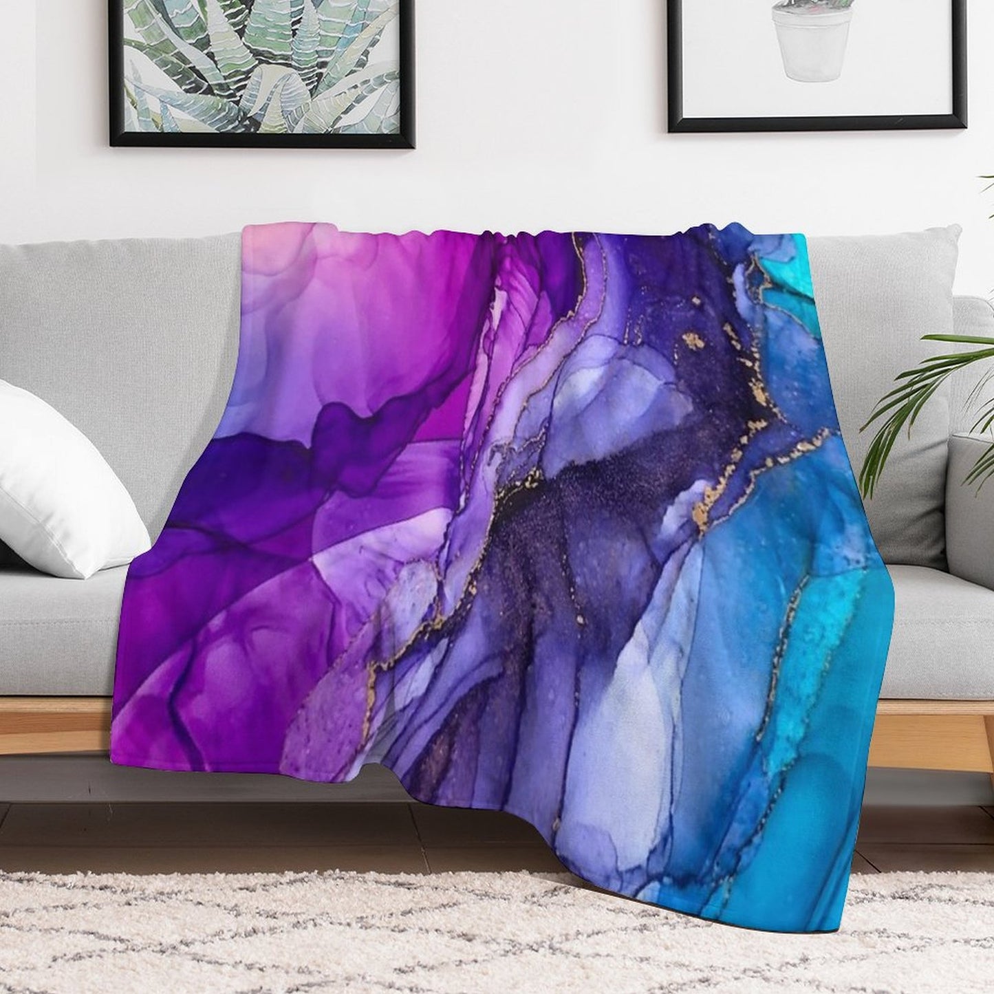 Abstract Vibrant Rainbow Ombre Throw Blanket