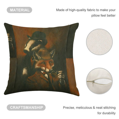 Fox And Badger Holmes And Watson Linen Throw Pillow Cover