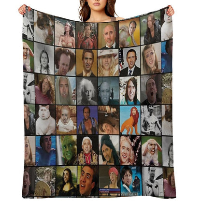 Nicholas Cage Pattern - Nicolas Cage - Nick Cage Nic Cage Throw Blanket