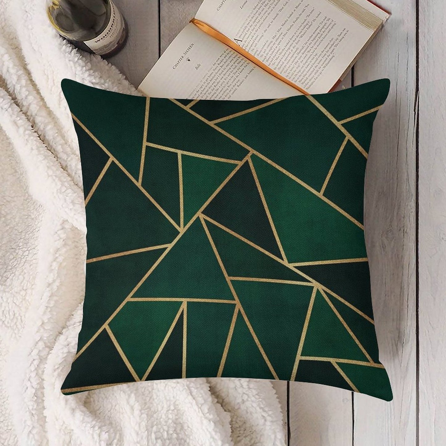 Green & Gold Pattern Linen Throw Pillow Cover