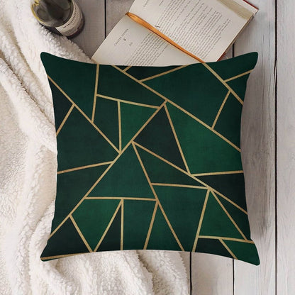 Green & Gold Pattern Linen Throw Pillow Cover