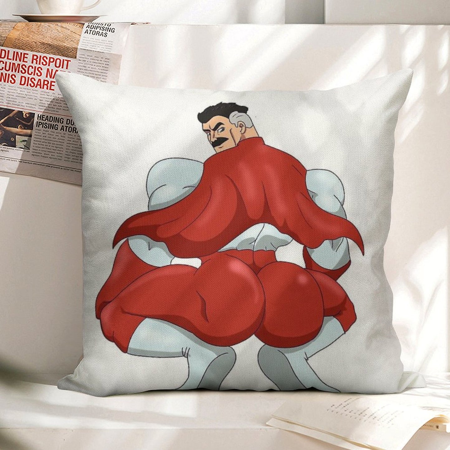 Invincible Think Mark Thicc Booty Omni Man Linen Throw Pillow Cover
