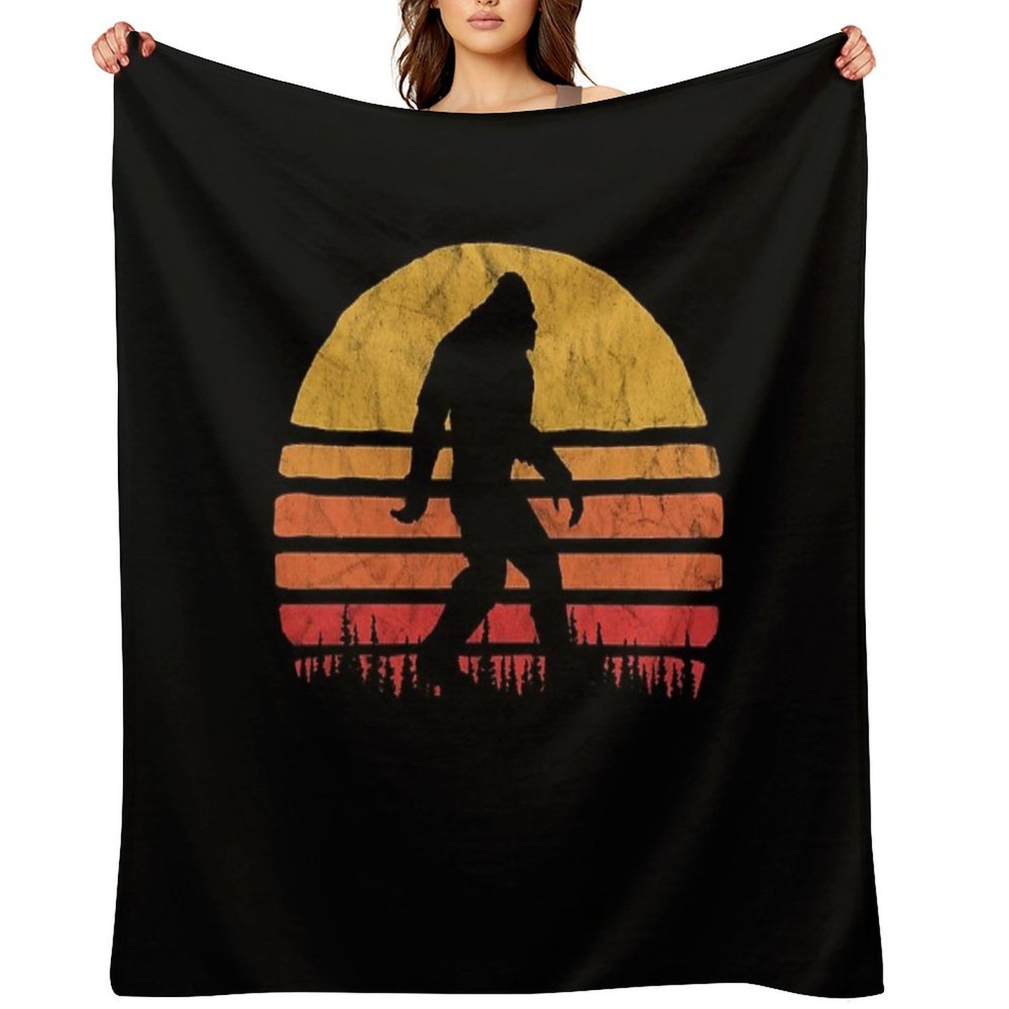Retro Bigfoot Silhouette Sun Vintage  - Believe! Throw Blanket