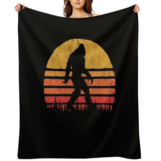 Retro Bigfoot Silhouette Sun Vintage  - Believe! Throw Blanket