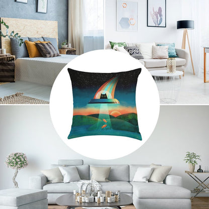 The Purrfect Alien Linen Throw Pillow Cover