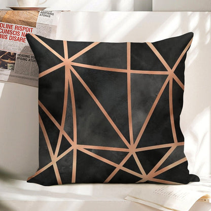 Black And Copper Geo Linen Throw Pillow Cover