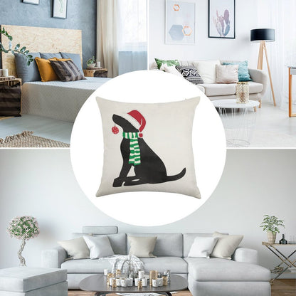 Christmas Black Lab Holiday Dog Linen Throw Pillow Cover