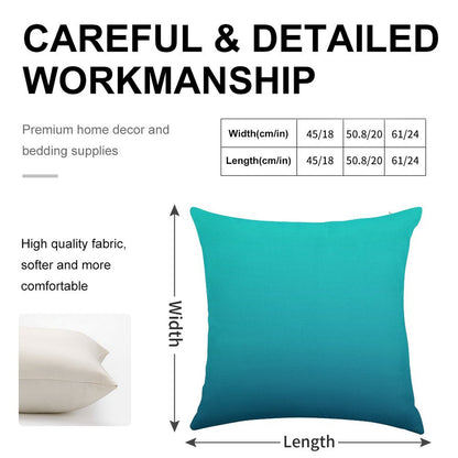 Preppy Summer Beach Teal Blue Turquoise Ombre Linen Throw Pillow Cover