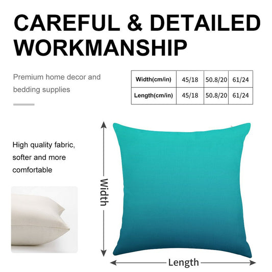 Preppy Summer Beach Teal Blue Turquoise Ombre Linen Throw Pillow Cover