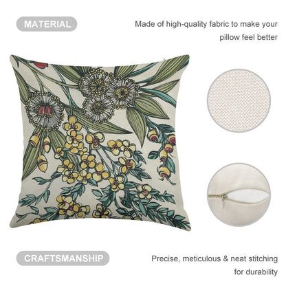 Retro Australian Native Floral Linen Throw Pillow Cover