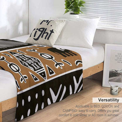 African Mud Cloth with Elephants Throw Blanket