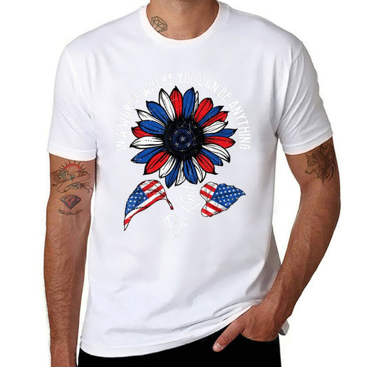 Retro Be Kind USA American Sunflower Happy 4th Of July  Soft T-Shirt