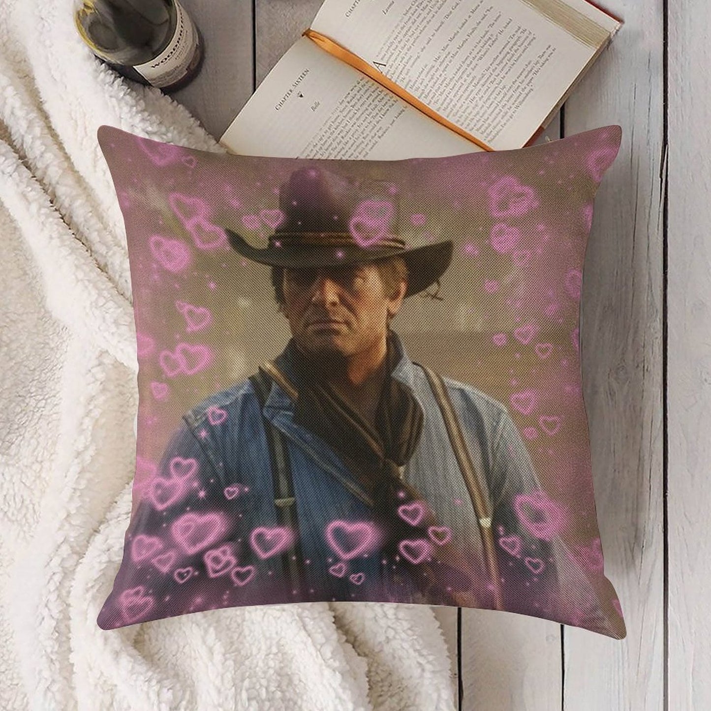 Arthur Morgan Hearts Linen Throw Pillow Cover