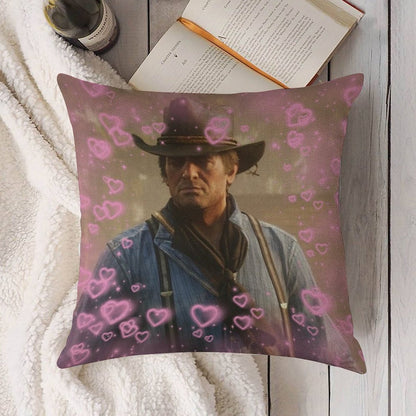 Arthur Morgan Hearts Linen Throw Pillow Cover