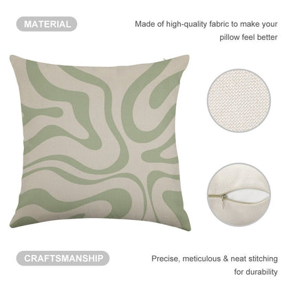 Liquid Swirl Abstract Pattern in Beige And Sage Green Linen Throw Pillow Cover