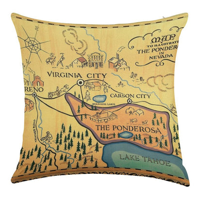 Map of The Ponderosa from 'Bonanza' Linen Throw Pillow Cover