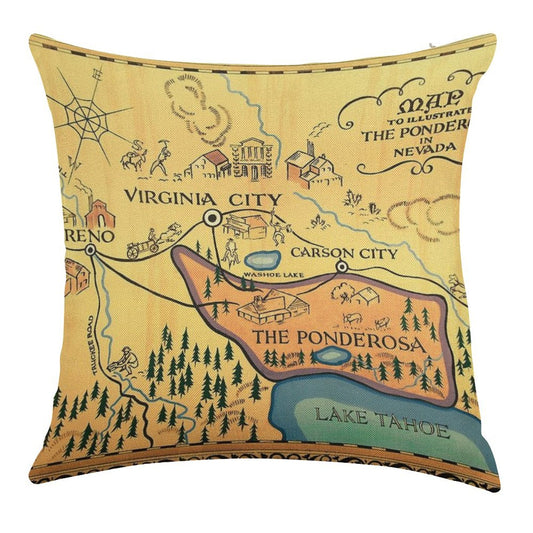 Map of The Ponderosa from 'Bonanza' Linen Throw Pillow Cover
