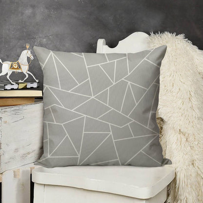 White Mosaic Lines On Silver Gray Linen Throw Pillow Cover