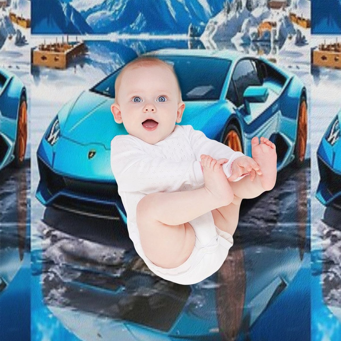 Blue Lamborghini Huracan, Icy Majesty Supercar, Sports Car On Snowy Alpine Backdrop, High Octane Wall Art Throw Blanket