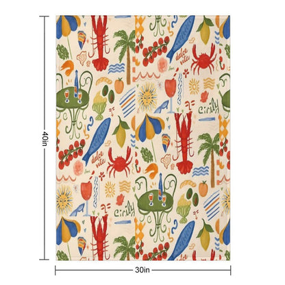 A Dolce Vita – Italian Summer Pattern with Seafood & Sun Throw Blanket